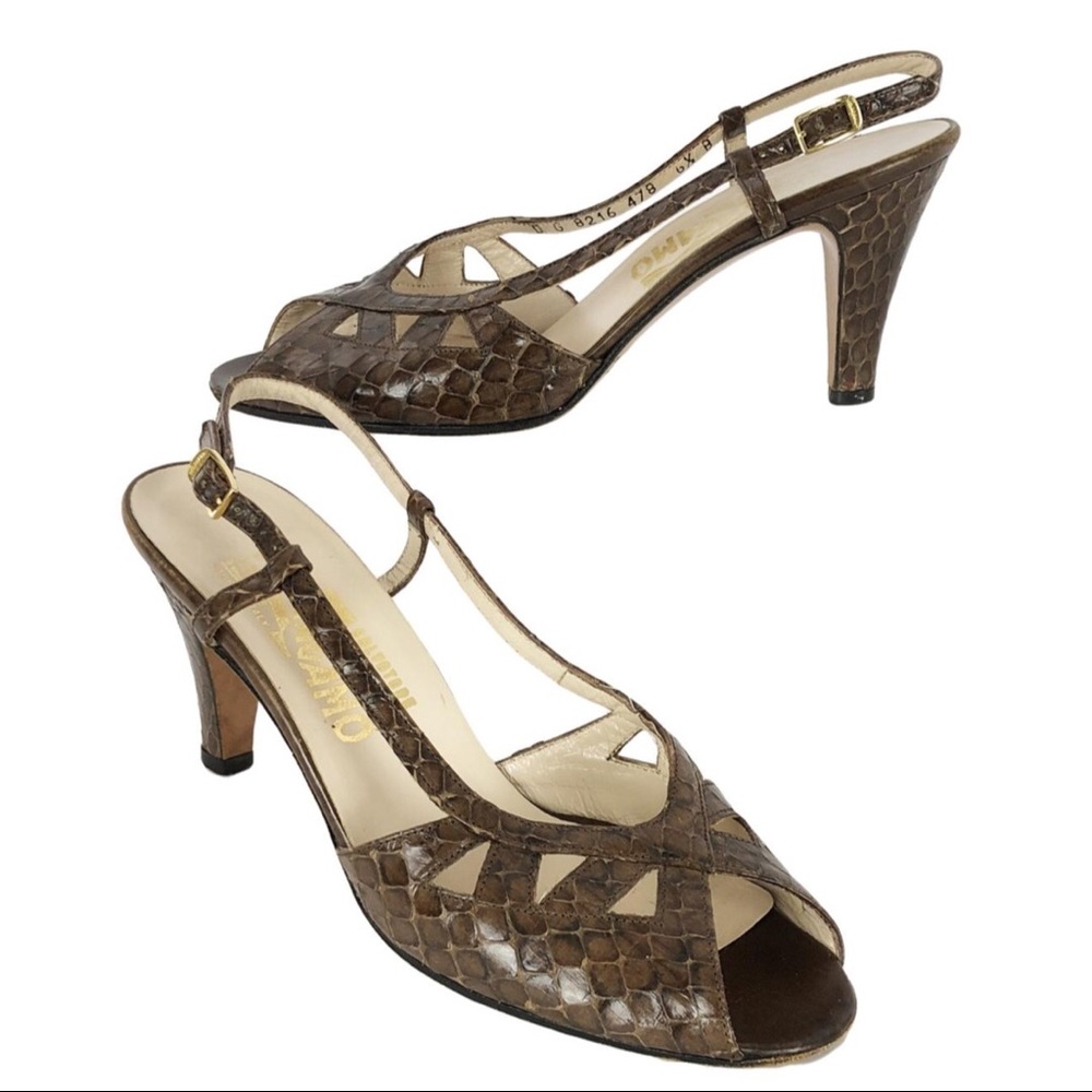 Salvatore Ferragamo 6.5 B Brown Reptile Embossed